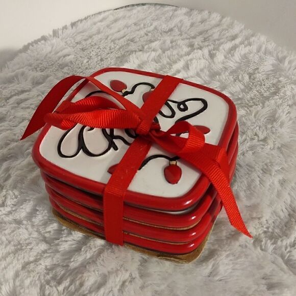 Fitz & Floyd "Cheers" Ceramic Set of 4 Coasters - Picture 4 of 6